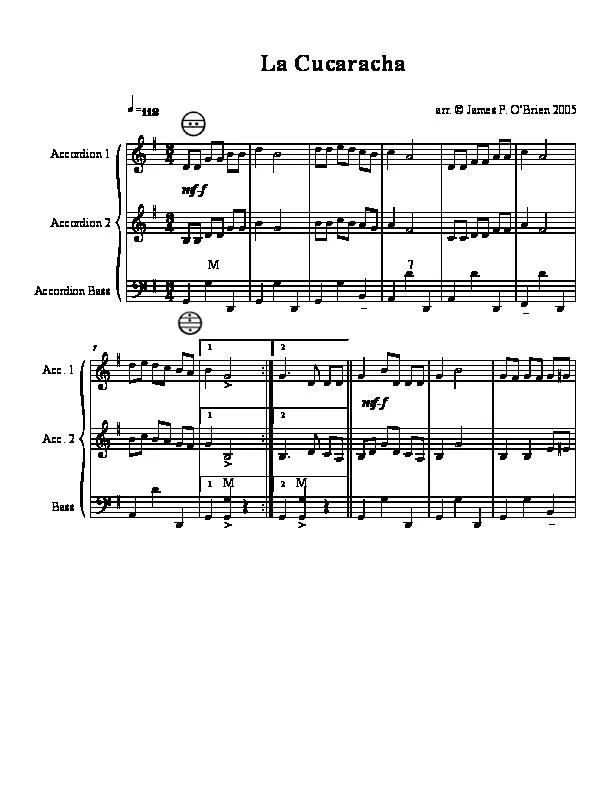 télécharger la partition d'accordéon La Cucaracha (Arrangement : James P O’Brien) (Trio d'Accordéons) au format PDF