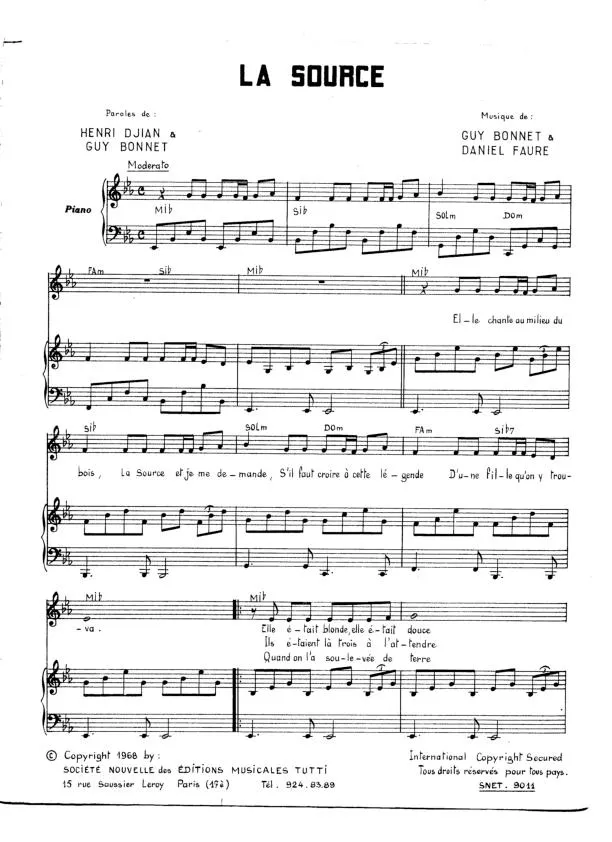 télécharger la partition d'accordéon La source (Chant : Isabelle Aubret) au format PDF