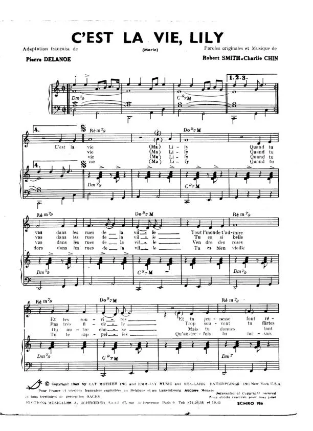 télécharger la partition d'accordéon C'est la vie Lily (Chant : Joe Dassin) au format PDF
