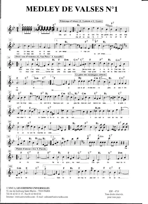 télécharger la partition d'accordéon Medley de valses : Les Enchaînés (n°1) au format PDF