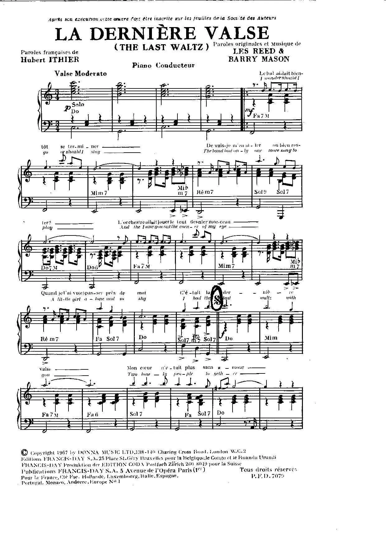 télécharger la partition d'accordéon La dernière valse (The last waltz) au format PDF