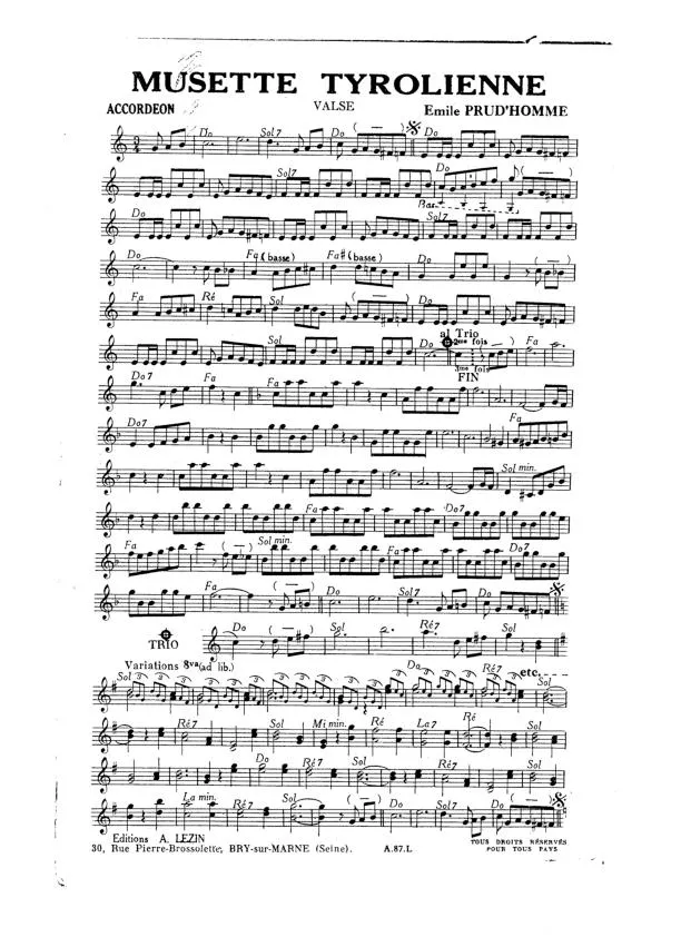 télécharger la partition d'accordéon Musette Tyrolienne (Valse) au format PDF