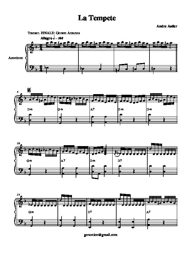 télécharger la partition d'accordéon La Tempête (Arrangement : Gerson Antunes) au format PDF