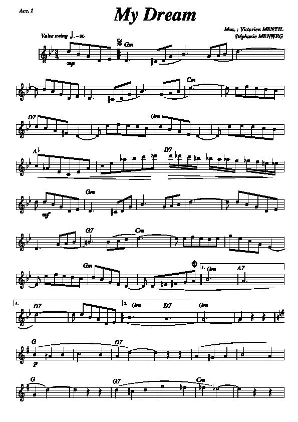 télécharger la partition d'accordéon My dream (1er Accordéon) (Valse Swing) au format PDF