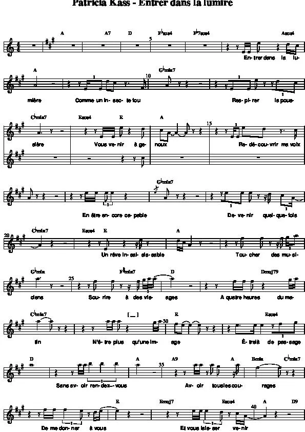 télécharger la partition d'accordéon Entrer dans la lumière (Chant : Patricia Kaas) (Relevé) au format PDF
