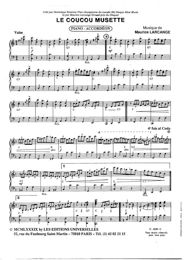 télécharger la partition d'accordéon Le coucou musette (Valse) au format PDF