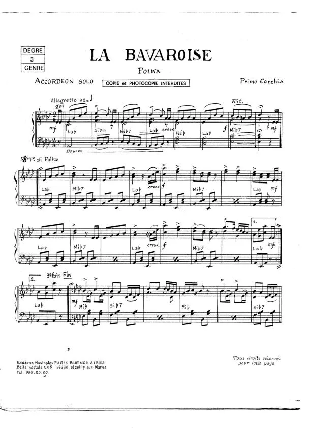 télécharger la partition d'accordéon La Bavaroise (Polka) au format PDF