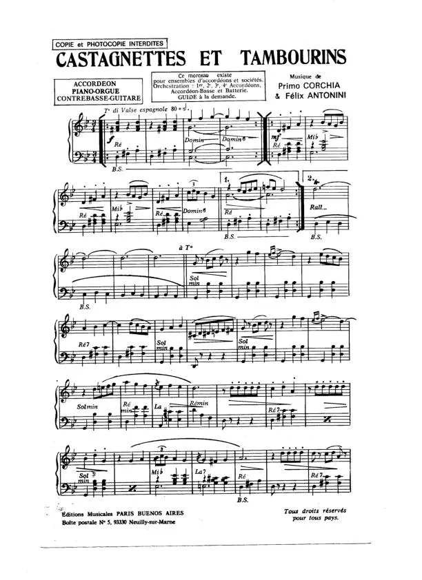 télécharger la partition d'accordéon Castagnettes et tambourins (Valse Espagnole) au format PDF