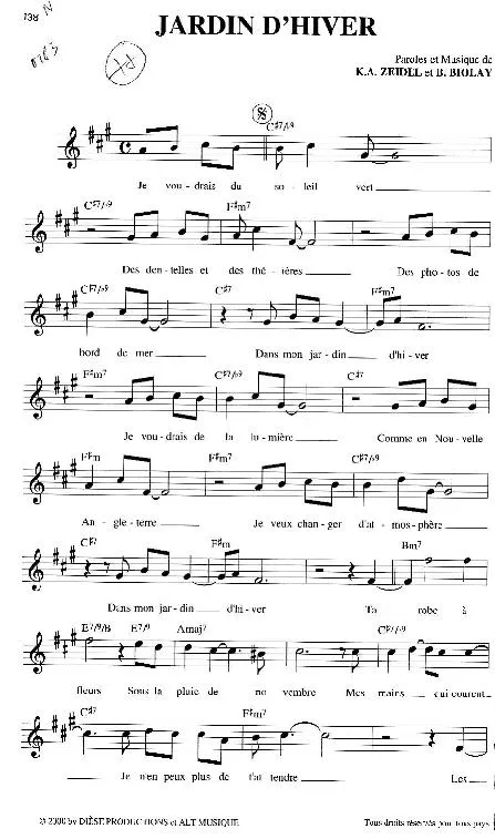 télécharger la partition d'accordéon Jardin d'hiver (Chant : Henri Salvador) au format PDF
