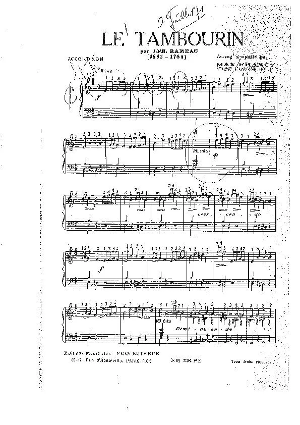 télécharger la partition d'accordéon Le tambourin (Arrangement : Max Francy) au format PDF