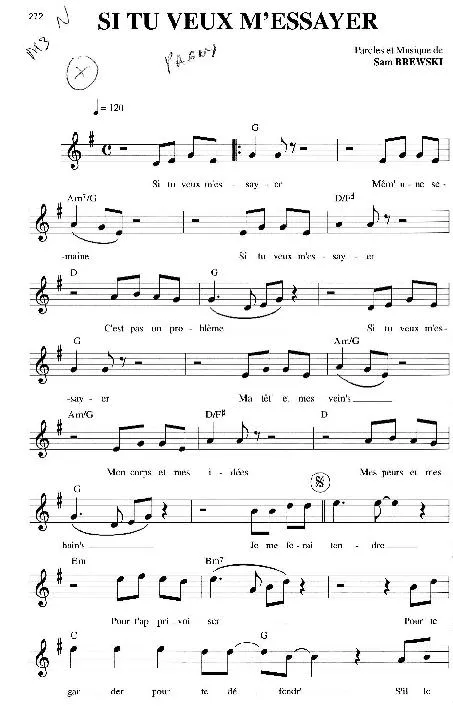 télécharger la partition d'accordéon Si tu veux m'essayer (Chant : Florent Pagny) au format PDF