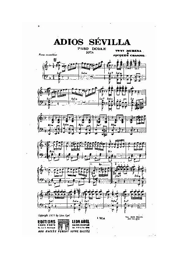 télécharger la partition d'accordéon Adios Sévilla (Paso Doble Jota) au format PDF