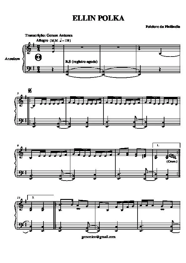 télécharger la partition d'accordéon Ellin Polka (Folklore Finlandais) au format PDF
