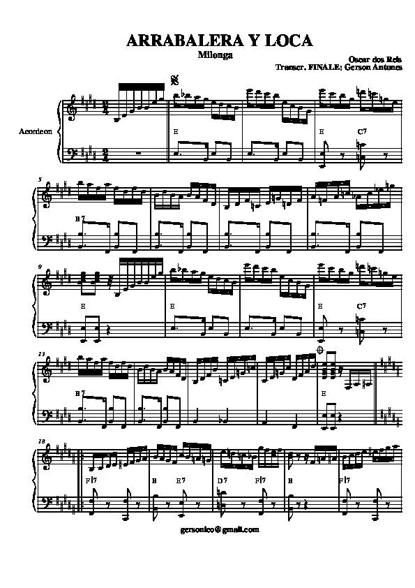 télécharger la partition d'accordéon Arrabalera y loca (Tango Milonga) au format PDF