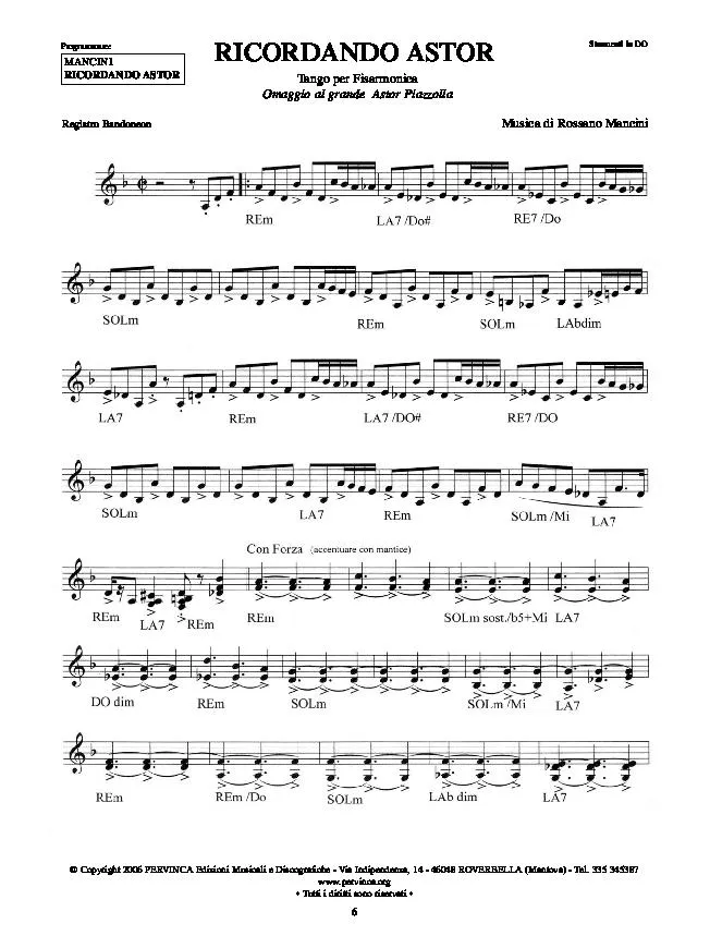 télécharger la partition d'accordéon Ricordando Astor (Tango) au format PDF