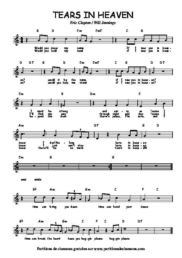 télécharger la partition d'accordéon Tears in heaven au format PDF