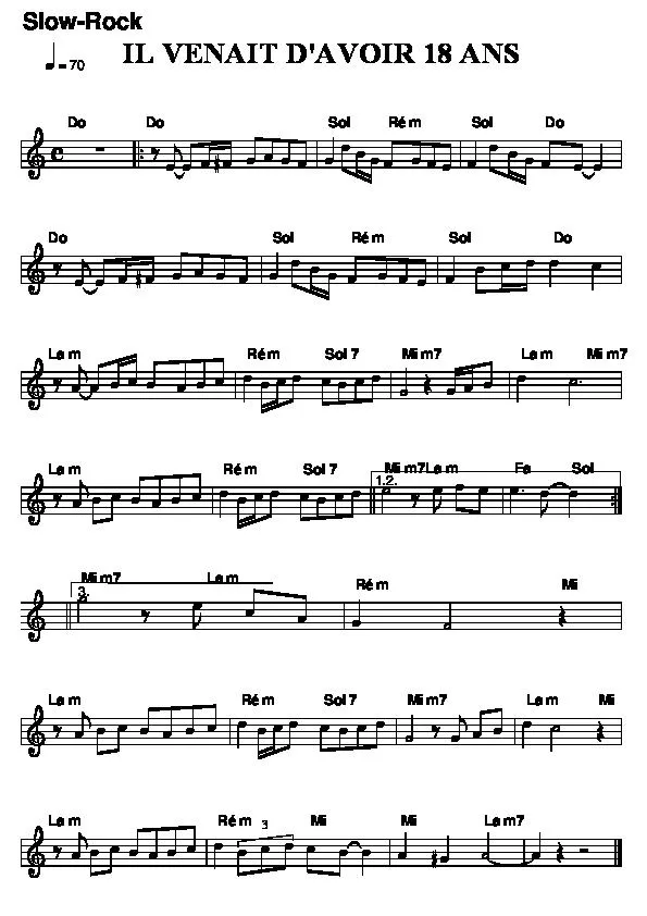 télécharger la partition d'accordéon Il venait d'avoir 18 ans (Chant : Dalida) (Relevé) au format PDF