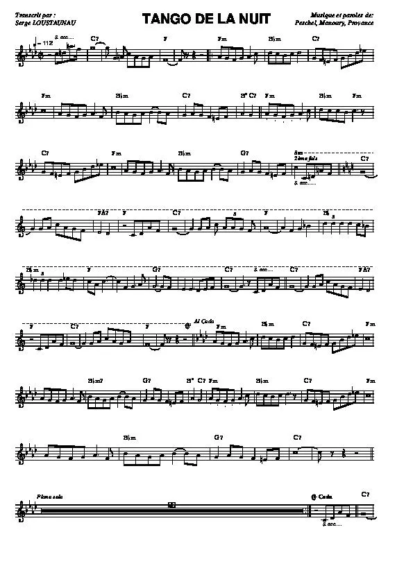 télécharger la partition d'accordéon Tango de la nuit (Transcription) au format PDF