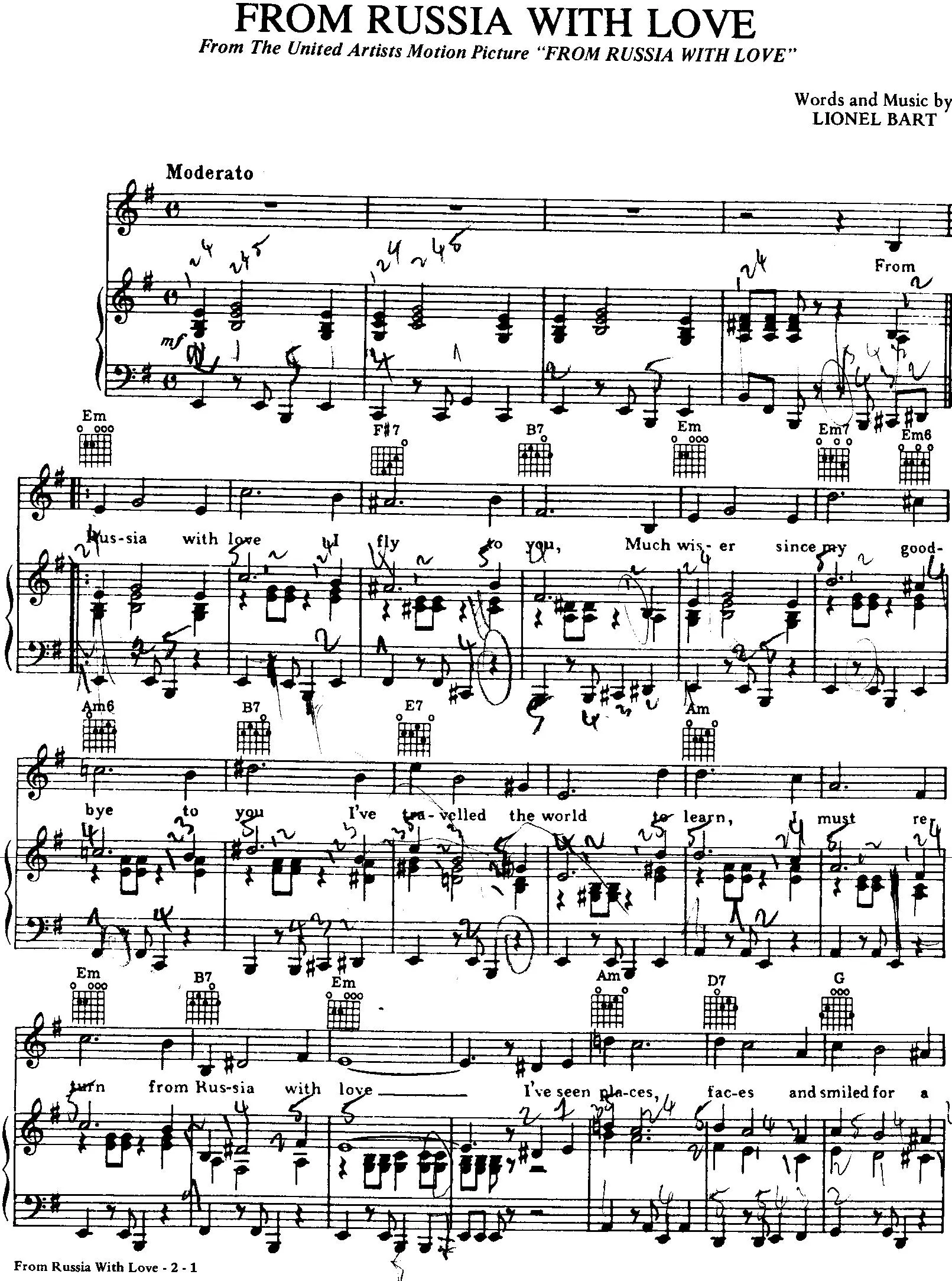 télécharger la partition d'accordéon From Russia With Love au format PDF