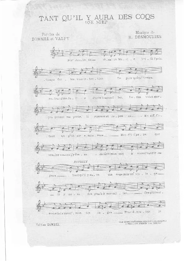 télécharger la partition d'accordéon Tant qu'il y aura des coqs (One Step) au format PDF
