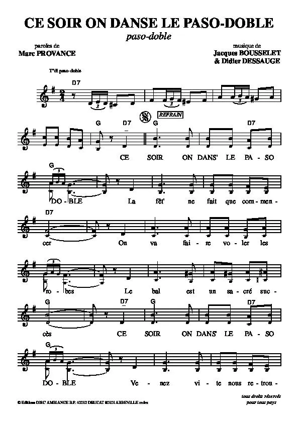 télécharger la partition d'accordéon Ce soir on danse le paso doble au format PDF