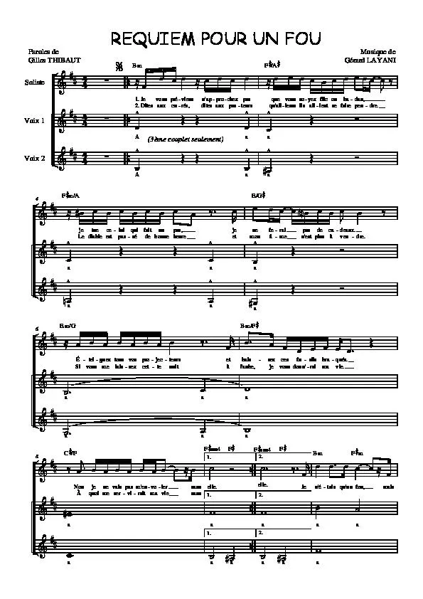 télécharger la partition d'accordéon Requiem pour un fou au format PDF