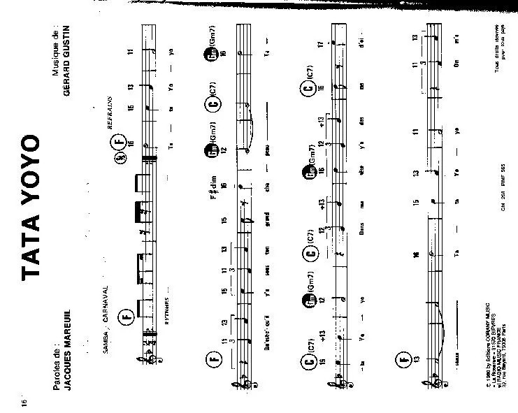 télécharger la partition d'accordéon Tata Yoyo (Chant : Annie Cordy) au format PDF