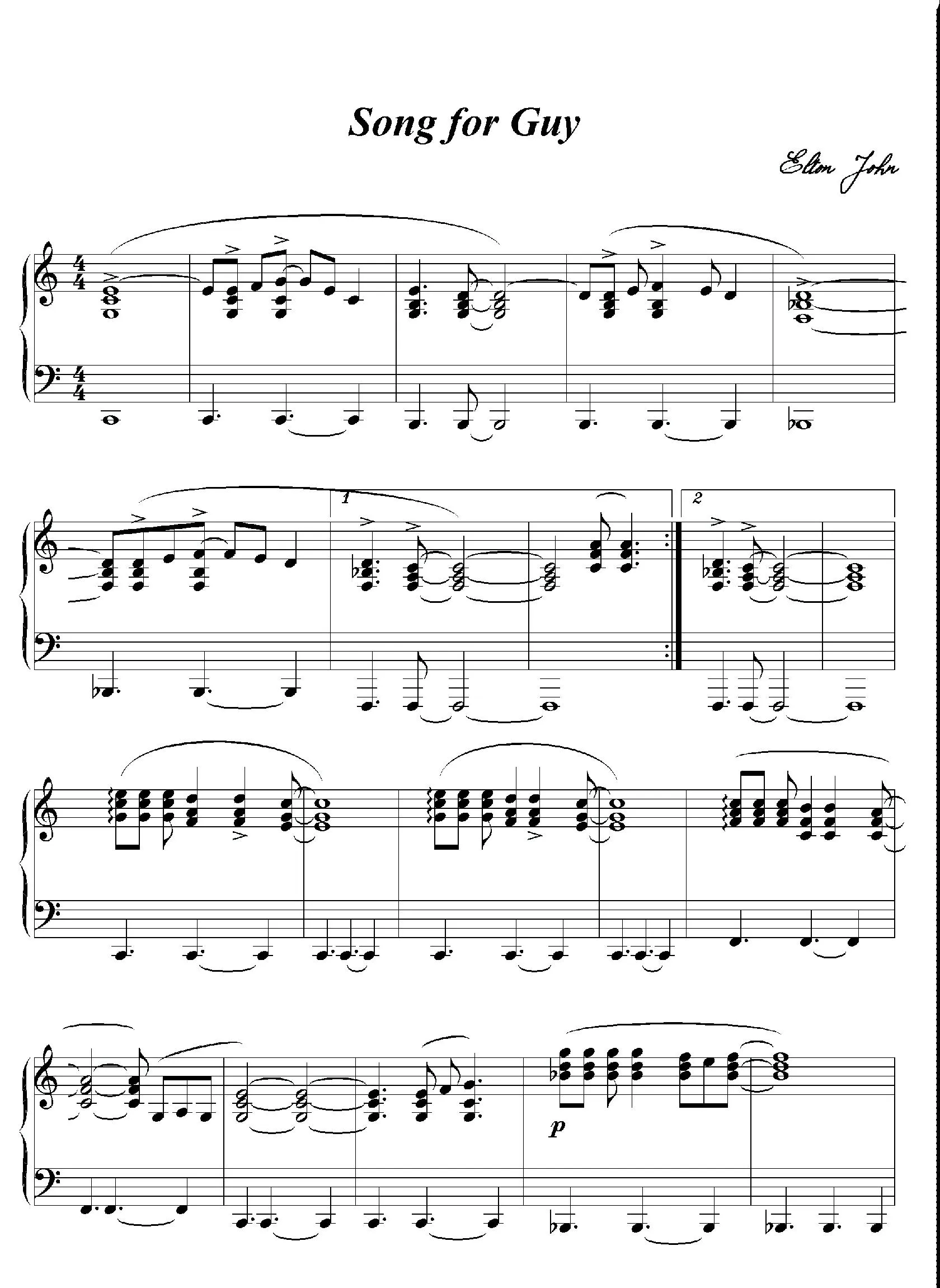 télécharger la partition d'accordéon Song for Guy (Piano) au format PDF