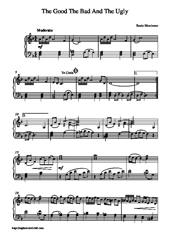 télécharger la partition d'accordéon The Good The Bad and The Ugly (Le bon la brute et le truand) (Piano) au format PDF