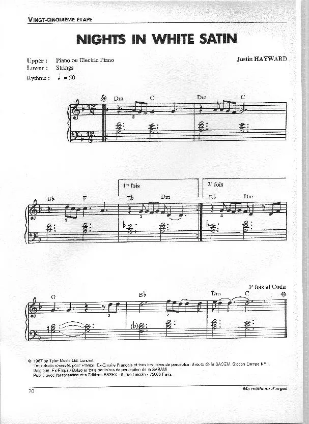 télécharger la partition d'accordéon Nights in white satin au format PDF
