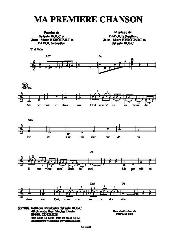 télécharger la partition d'accordéon Ma première chanson (Valse) au format PDF