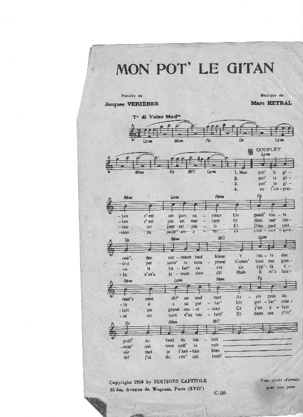 télécharger la partition d'accordéon Mon pot' le gitan (Valse Chantée) au format PDF
