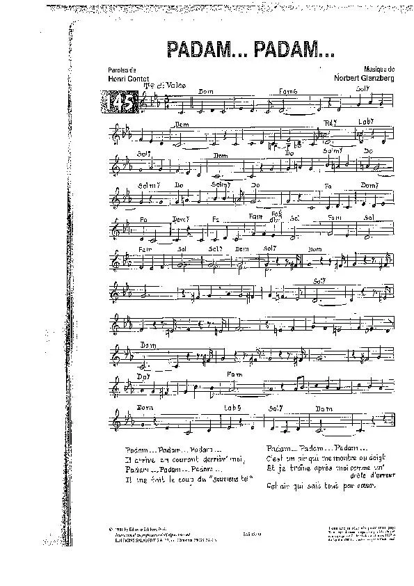 télécharger la partition d'accordéon Padam Padam (Chant : Edith Piaf) au format PDF