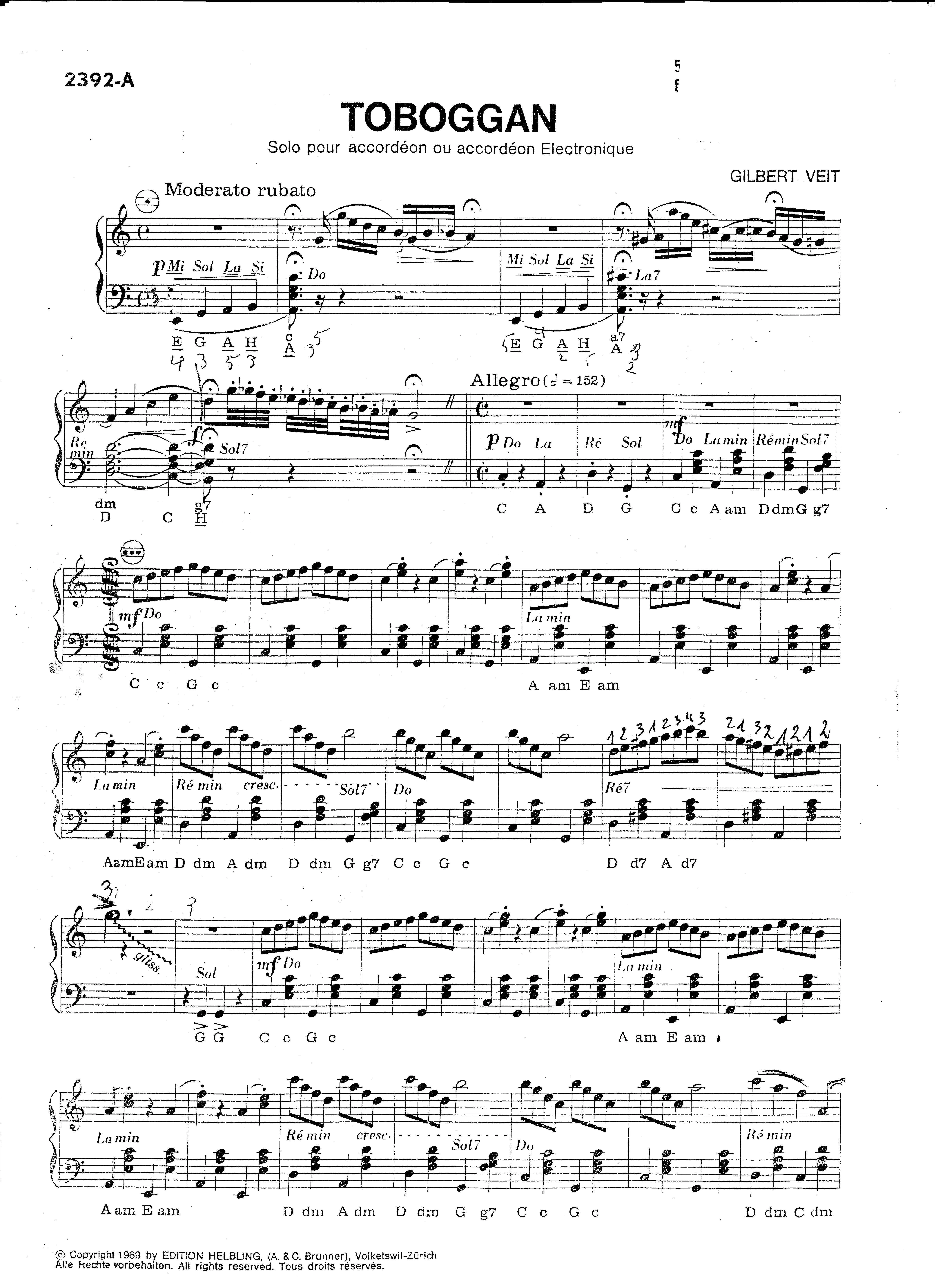 télécharger la partition d'accordéon Toboggan (Morceau de genre) au format PDF