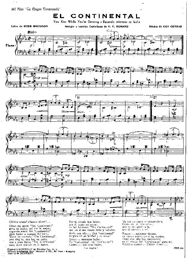 télécharger la partition d'accordéon El Continental (Piano) au format PDF