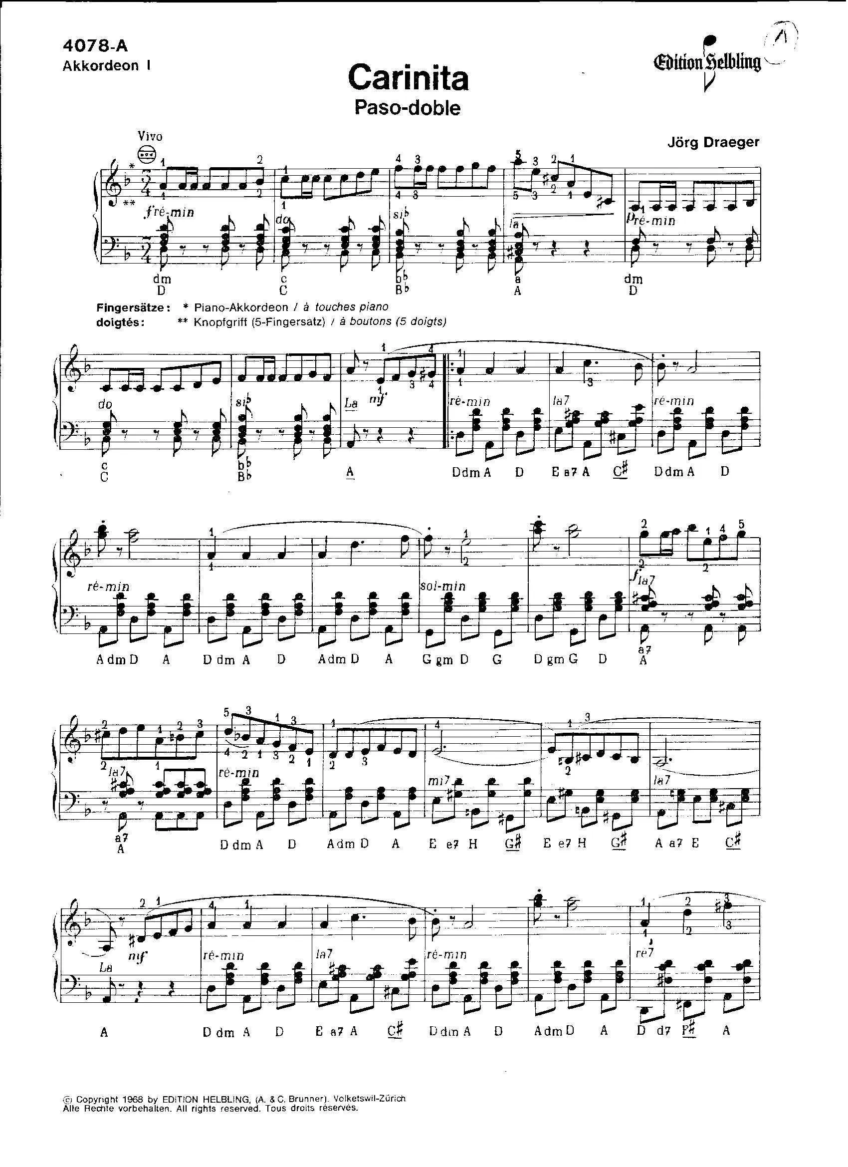 télécharger la partition d'accordéon Carinita (Paso Doble en 3 temps) (1er + 2ème Accordéons) au format PDF