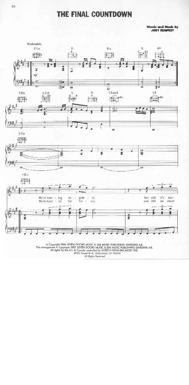 télécharger la partition d'accordéon The Final Countdown  au format PDF