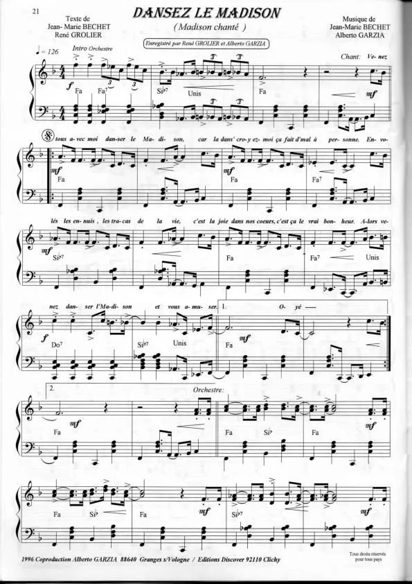 télécharger la partition d'accordéon Dansez le madison au format PDF