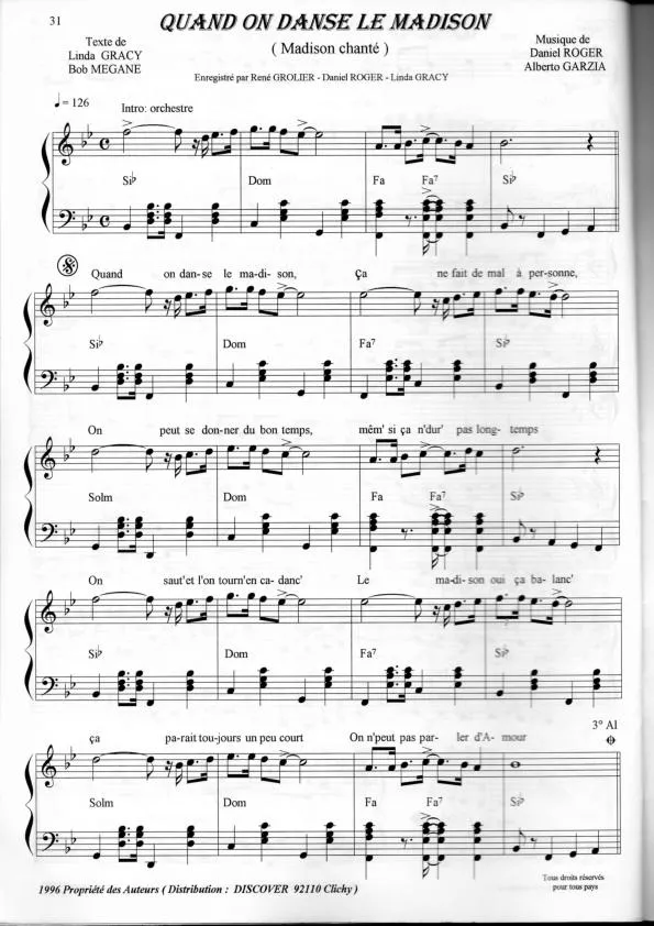 télécharger la partition d'accordéon Quand on danse le madison au format PDF
