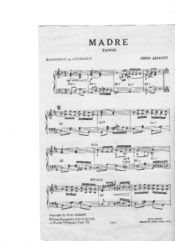 télécharger la partition d'accordéon Madre (Tango) au format PDF