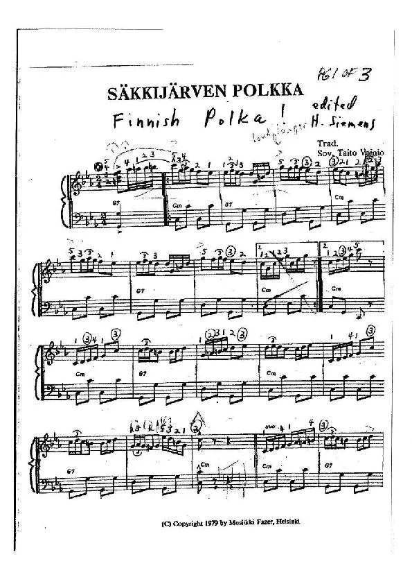 télécharger la partition d'accordéon Säkkijärven Polkka au format PDF