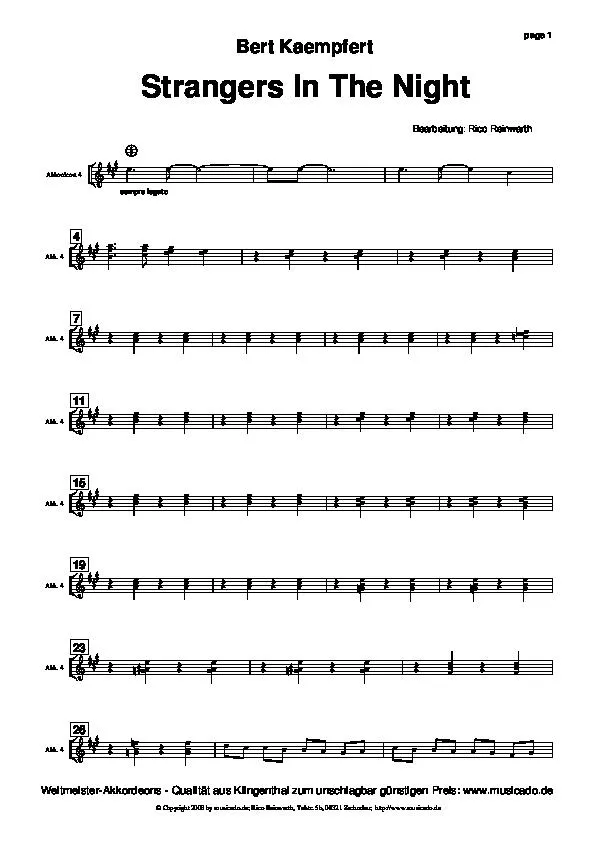 télécharger la partition d'accordéon Strangers in the night (4ème Accordéon) au format PDF