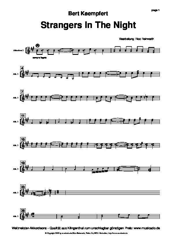 télécharger la partition d'accordéon Strangers in the night (3ème Accordéon) au format PDF