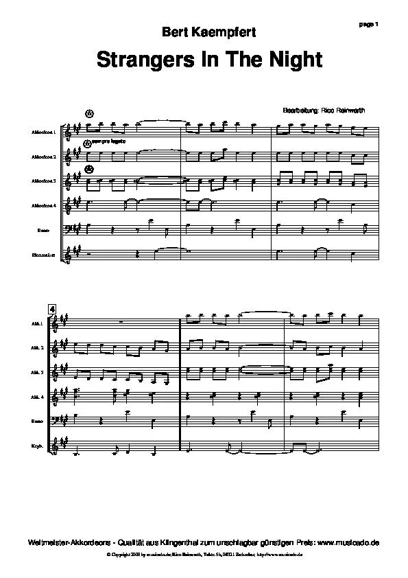 télécharger la partition d'accordéon Strangers in the night (Conducteur) au format PDF