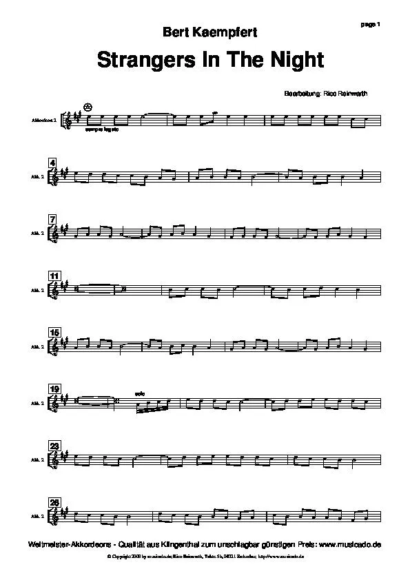 télécharger la partition d'accordéon Strangers in the night (2ème Accordéon) au format PDF