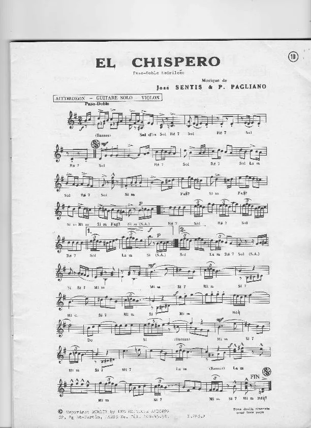 télécharger la partition d'accordéon El chispero (Paso Doble) au format PDF