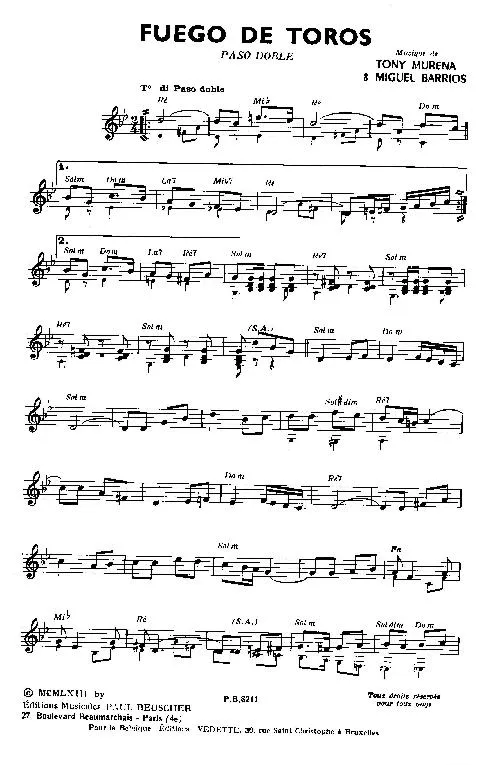 télécharger la partition d'accordéon Fuego de Toros (Paso Doble) au format PDF