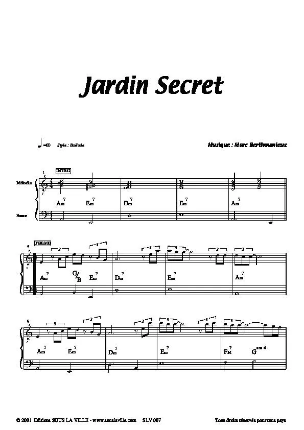 télécharger la partition d'accordéon Jardin Secret (Ballade) au format PDF