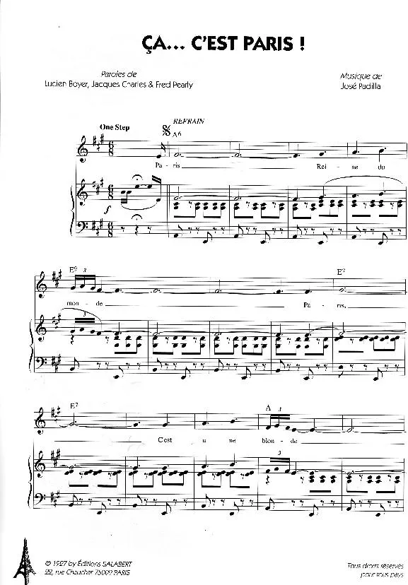 télécharger la partition d'accordéon Ça c'est Paris (One Step) au format PDF