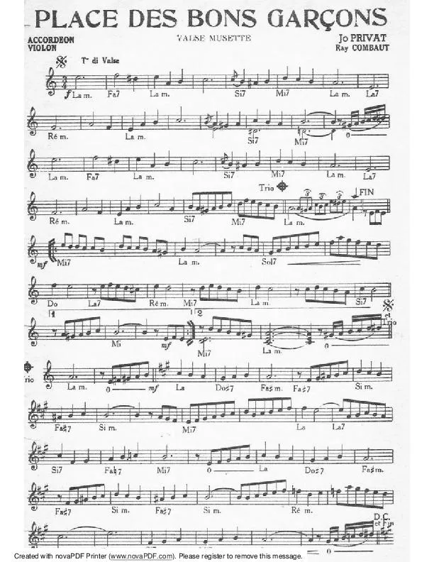 télécharger la partition d'accordéon Place des bons garçons (Valse Musette) au format PDF